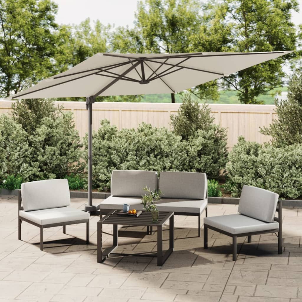 Vidaxl flytande parasol med LED -belysning 400x300 cm sandvit