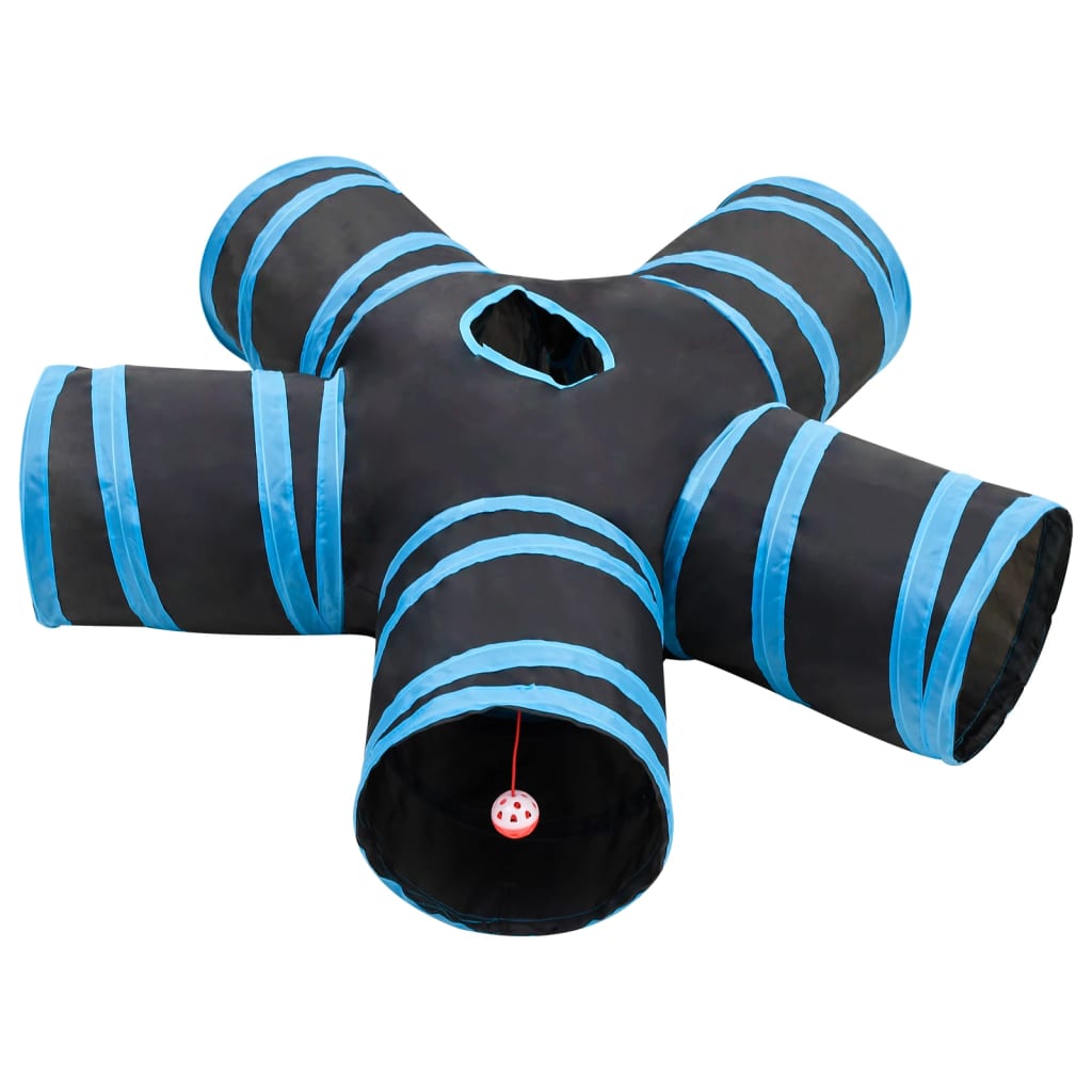 Vidaxl Cat Tunnel 5-fold 25 cm polyester sort og blå