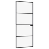 Vidaxl Puerta interna 83x201.5 cm de vidrio endurecido y aluminio negro estrecho