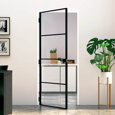 Vidaxx Innentür 83x201,5 cm Hartglas und Aluminium schmal schwarz