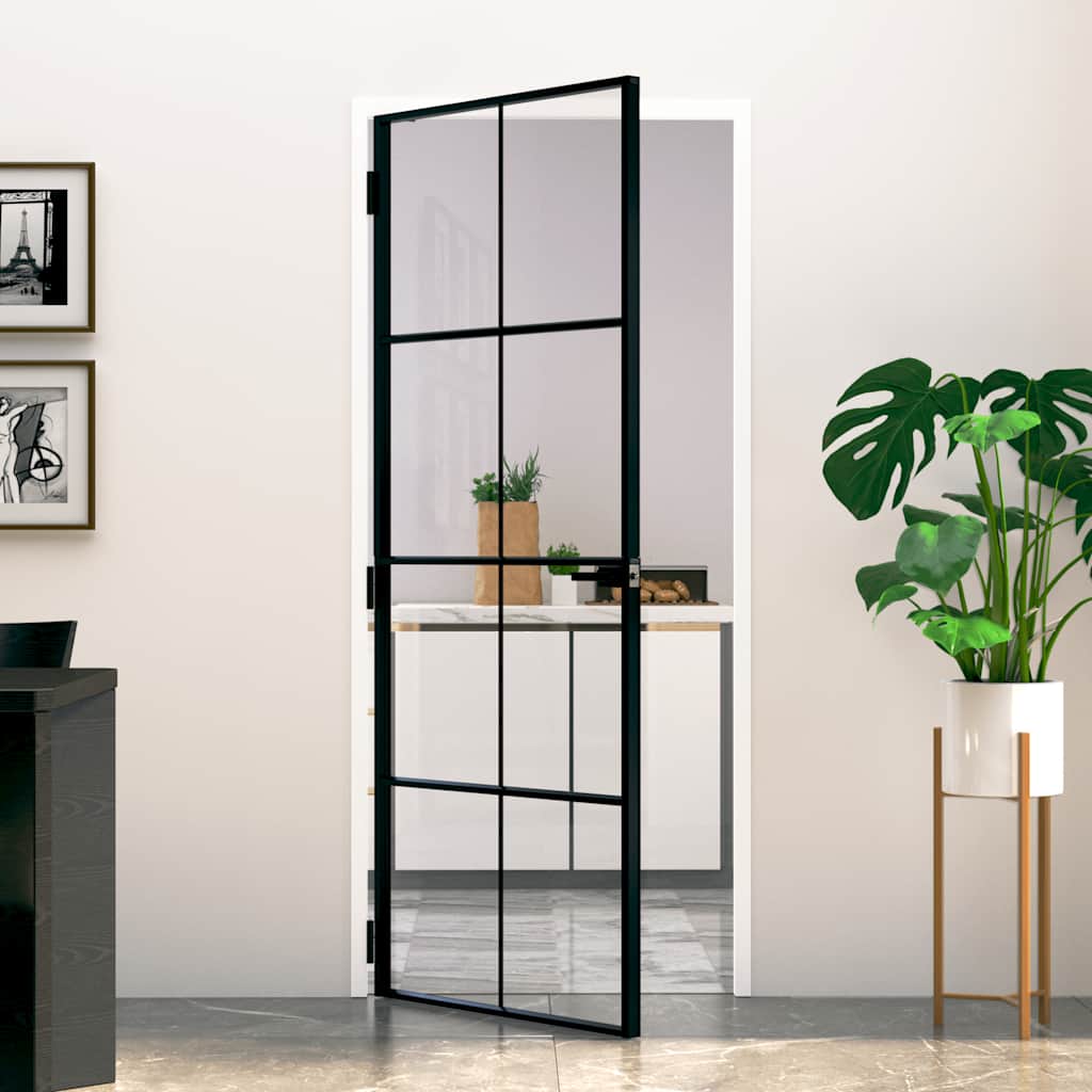 Vidaxx Innentür 83x201,5 cm Hartglas und Aluminium schmal schwarz