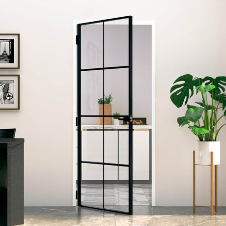 Vidaxx Innentür 83x201,5 cm Hartglas und Aluminium schmal schwarz