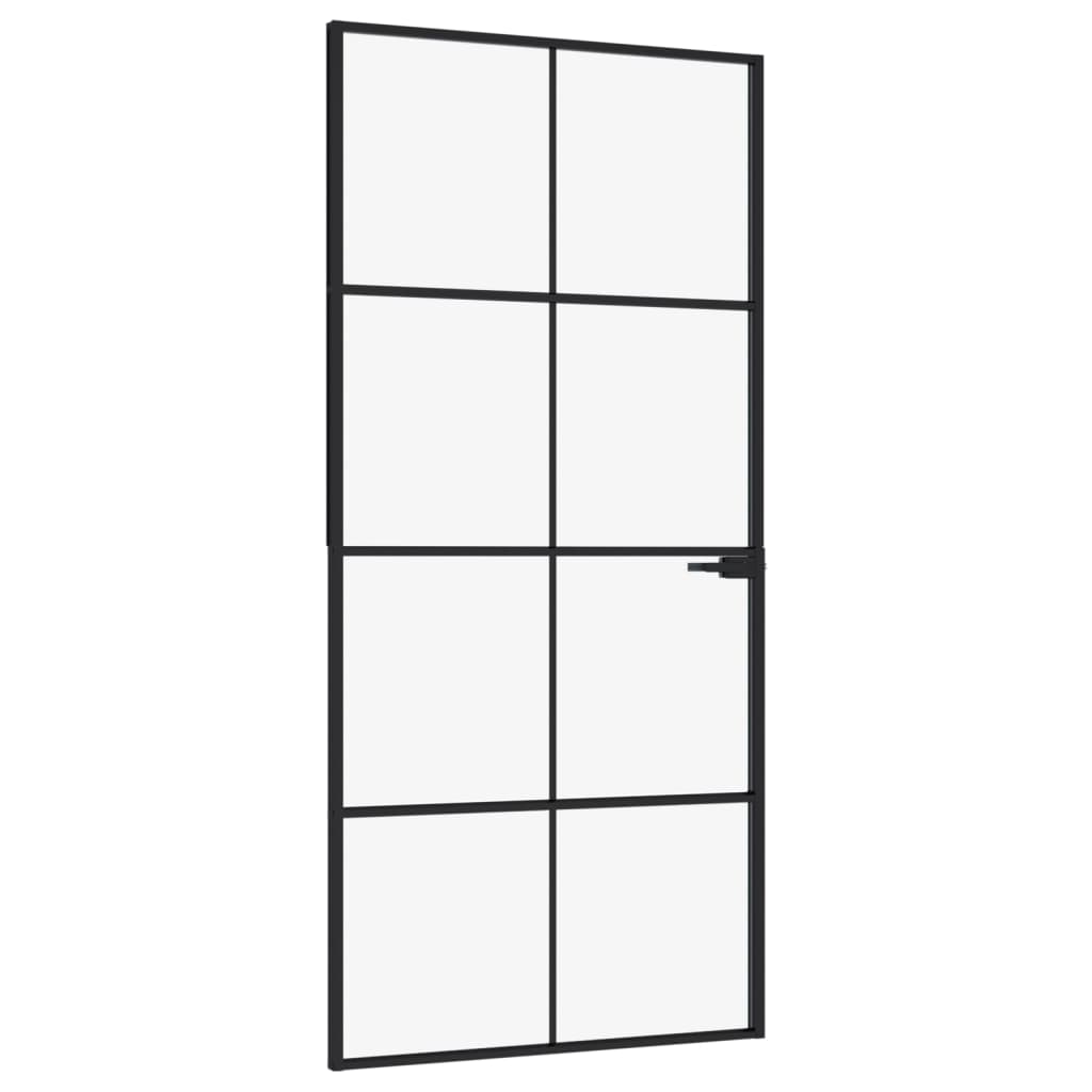 Vidaxl Porte intérieure 93x201,5 cm Verre durcie et aluminium Noir étroit