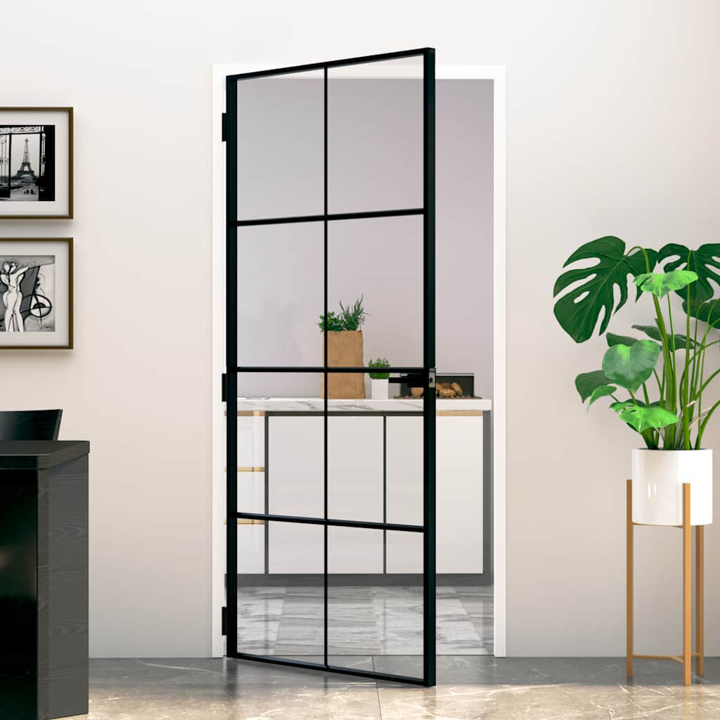 Vidaxx Innentür 93x201,5 cm Hartglas und Aluminium schmal schwarz
