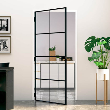 Vidaxx Innentür 93x201,5 cm Hartglas und Aluminium schmal schwarz