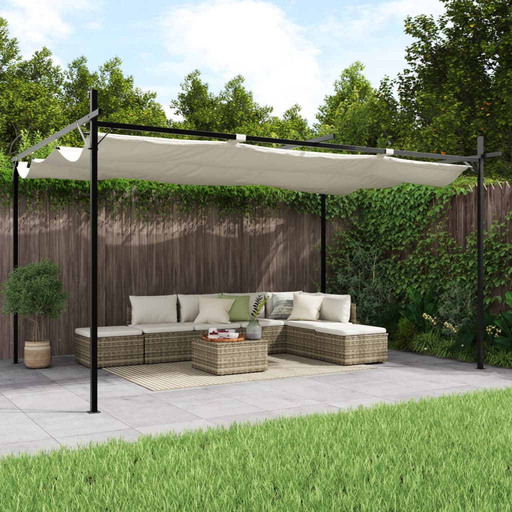 Vidaxl pergola met uitschuifbaar dak 395x292x230 crèmekleurig