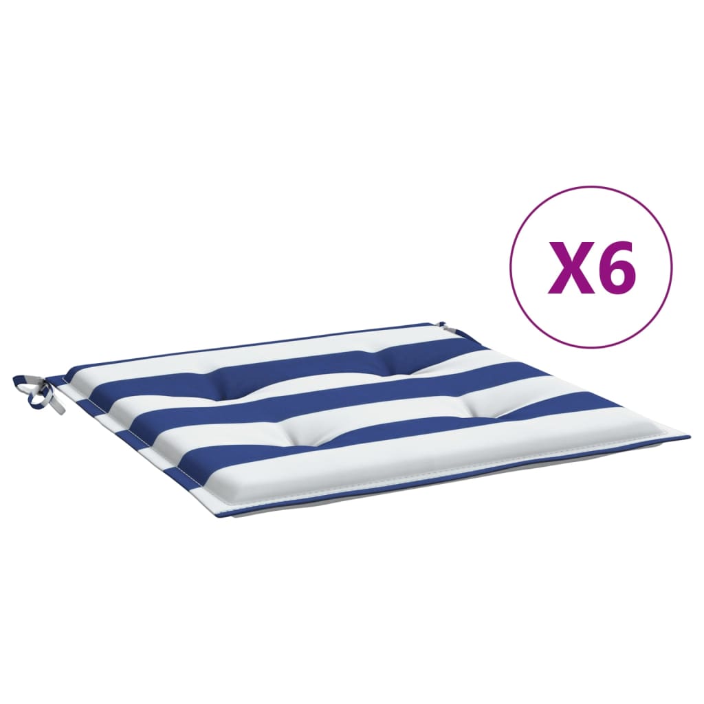 VidaXL Garden chair cushions 6 ST striped 40x40x3 cm fabric white and blue