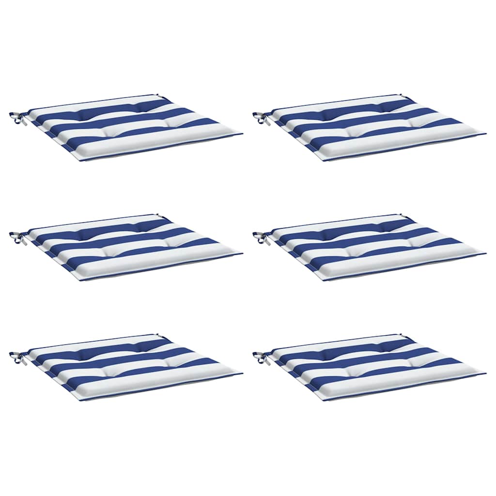 VidaXL Gartenstuhlkissen 6 Stück gestreift 40x40x4 cm Stoff weiß und blau