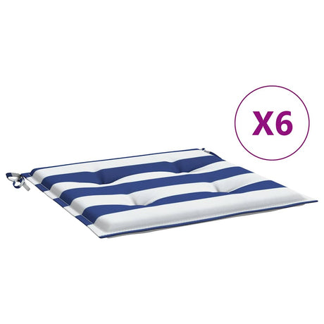 VidaXL Gartenstuhlkissen 6 Stück gestreift 50x50x4 cm Stoff weiß und blau