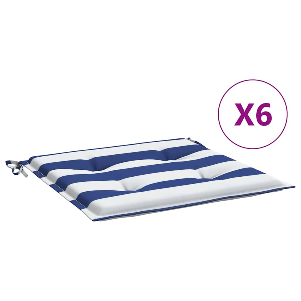 VidaXL Gartenstuhlkissen 6 Stück gestreift 50x50x4 cm Stoff weiß und blau