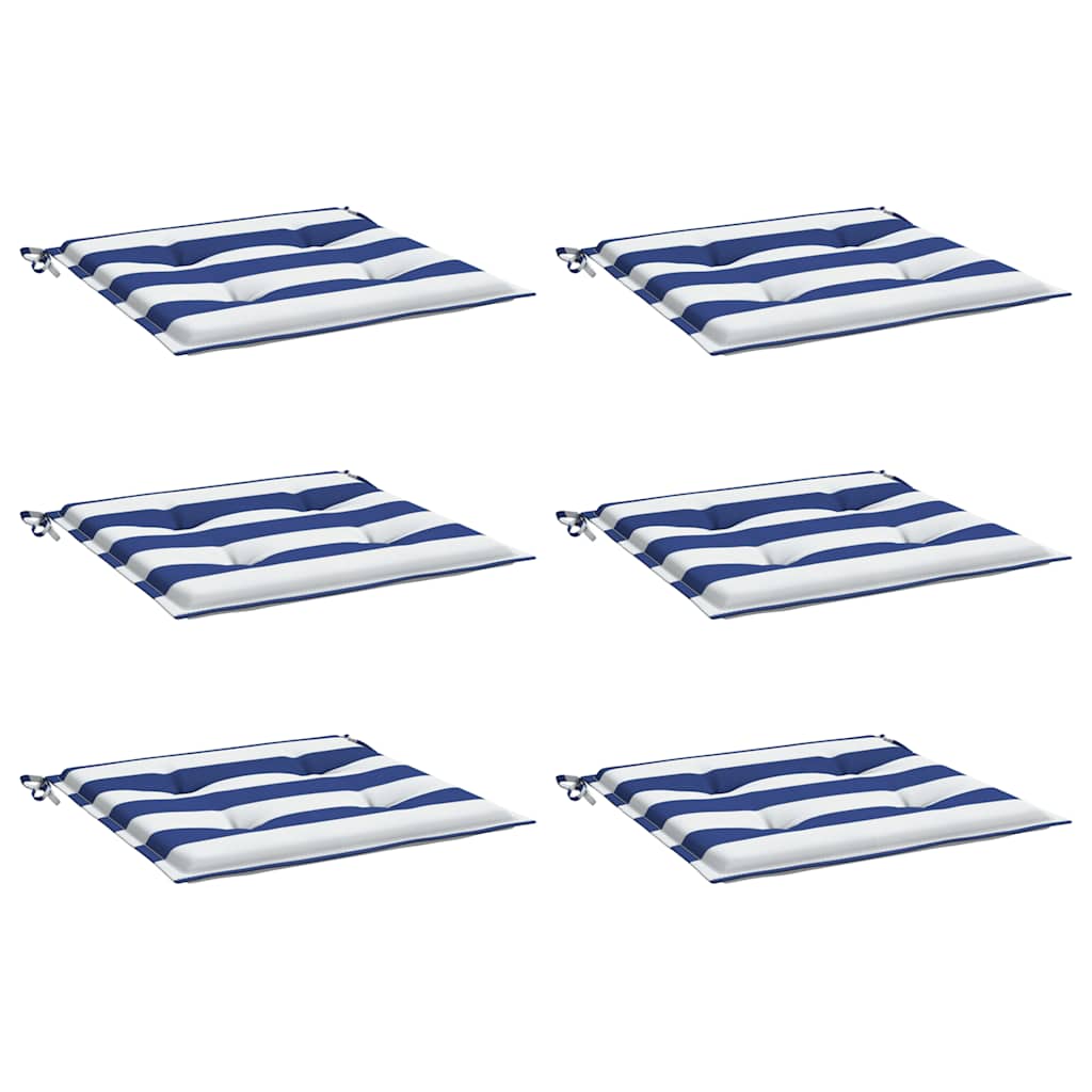 VidaXL Gartenstuhlkissen 6 Stück gestreift 50x50x4 cm Stoff weiß und blau