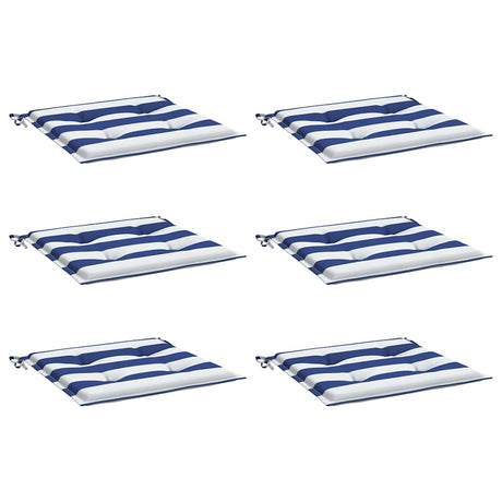 VidaXL Gartenstuhlkissen 6 Stück gestreift 50x50x4 cm Stoff weiß und blau