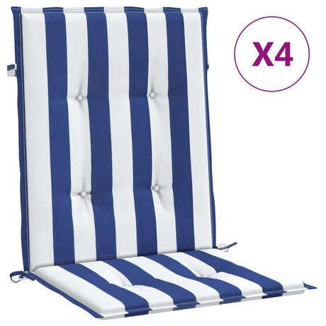 VidaXL Stuhlkissen 4 Stück, niedrige Rückenlehne, gestreifter Stoff, weiß und blau