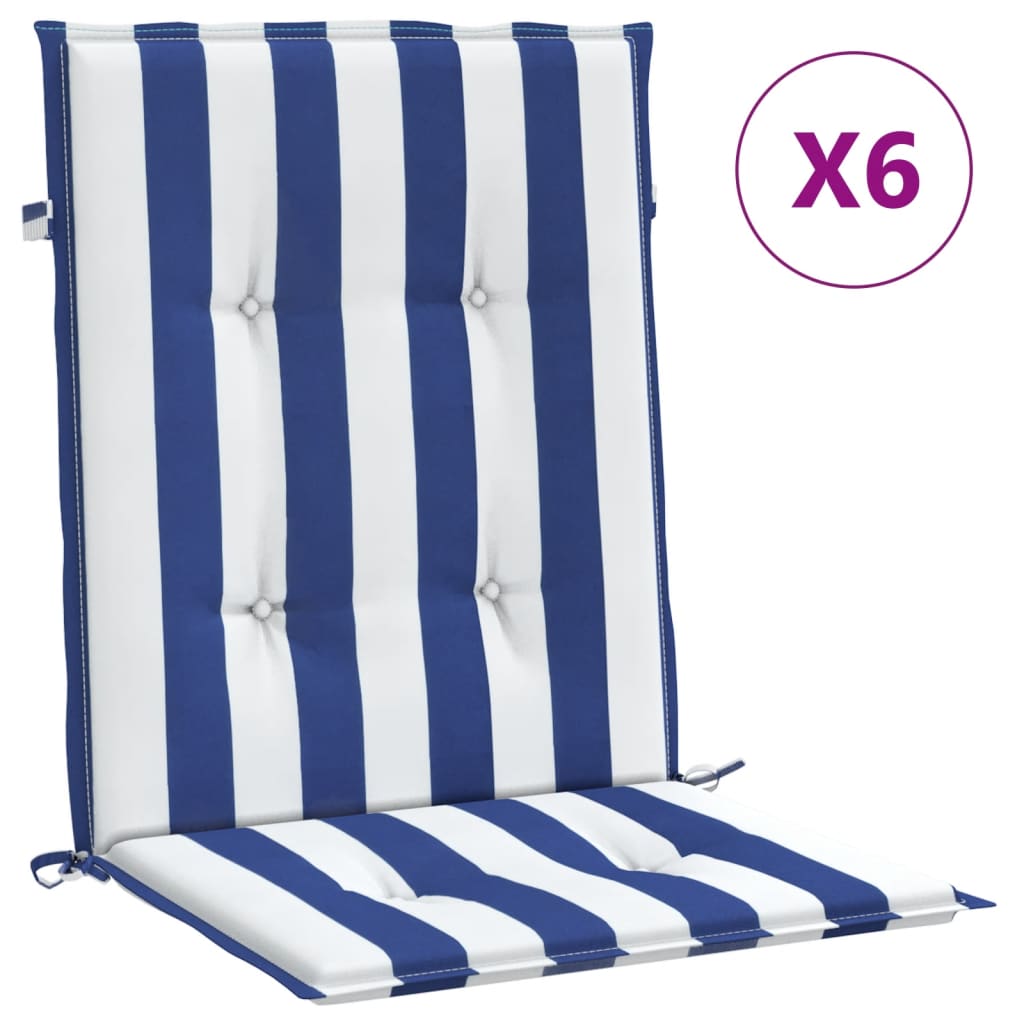 Coussins de chaise vidaxl 6 pcs bas du dossier bas en tissu rayé blanc et bleu