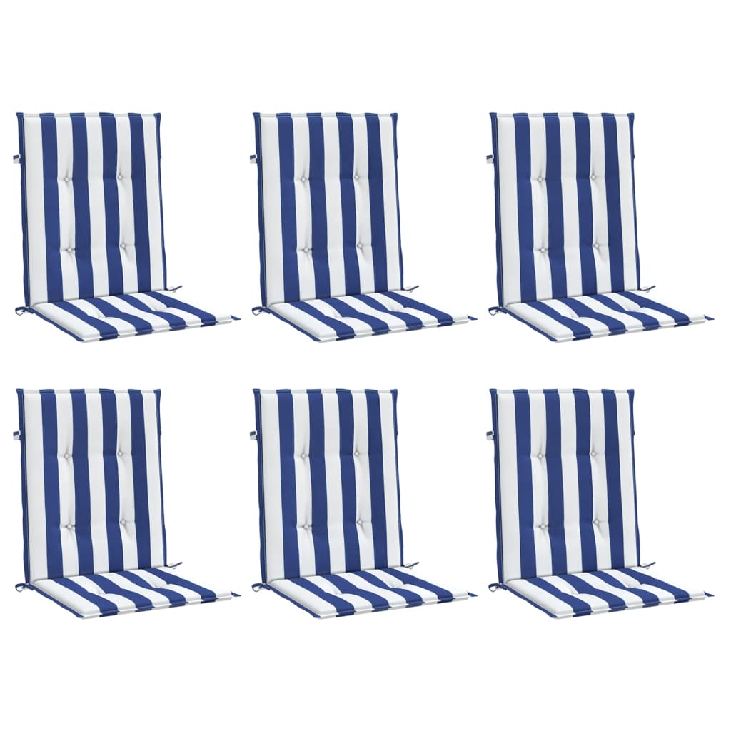 Coussins de chaise vidaxl 6 pcs bas du dossier bas en tissu rayé blanc et bleu