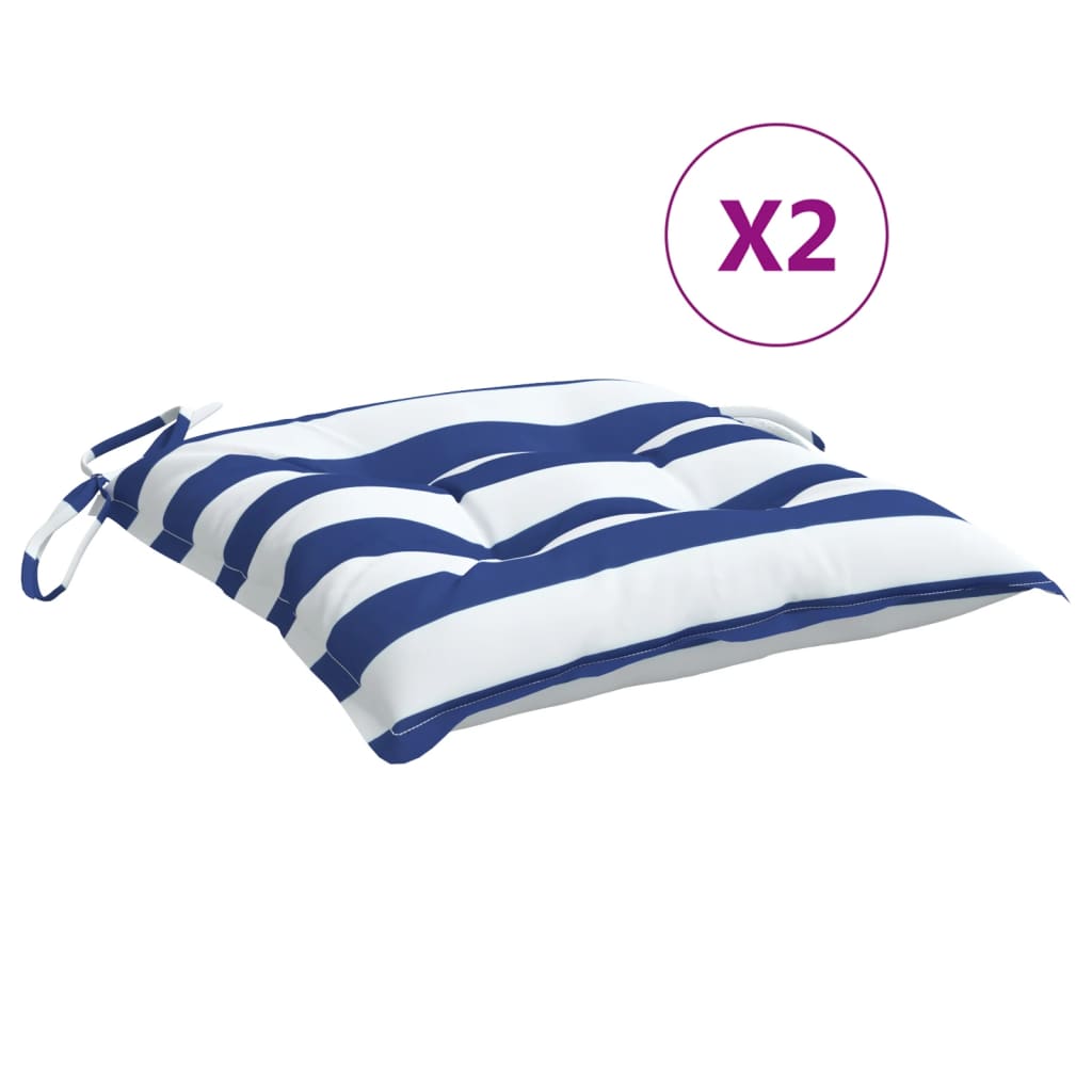 Coussins de chaise Vidaxl 2 Stripped 40x40x7 cm tissu blanc et bleu