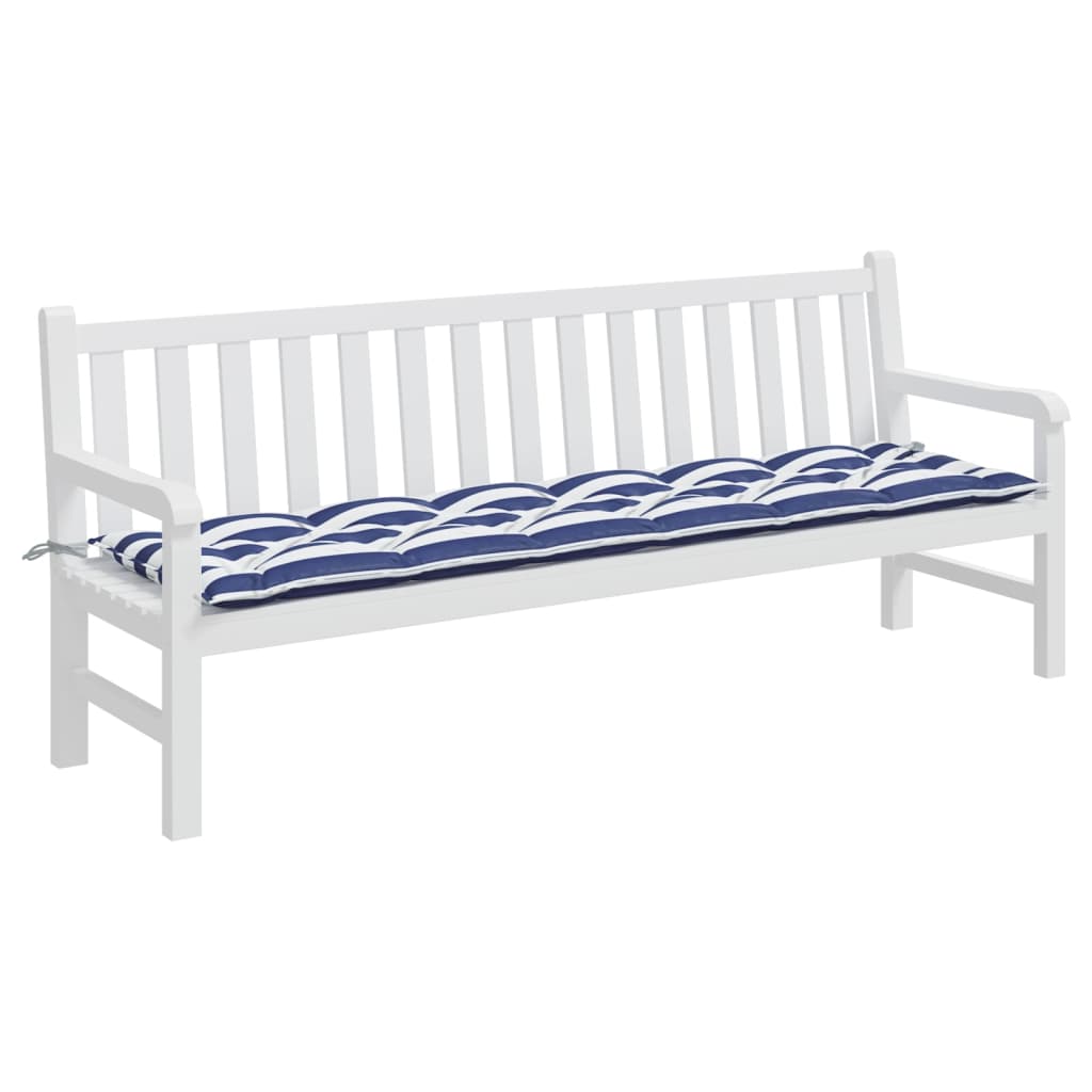 VidaXL Garden bench cushion striped 200x50x7 cm fabric white and blue