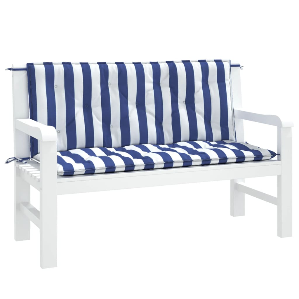 Vidaxl Garden Bench Poduszki 2 St Striped 120x50x7 cm tkanina biała i niebieska