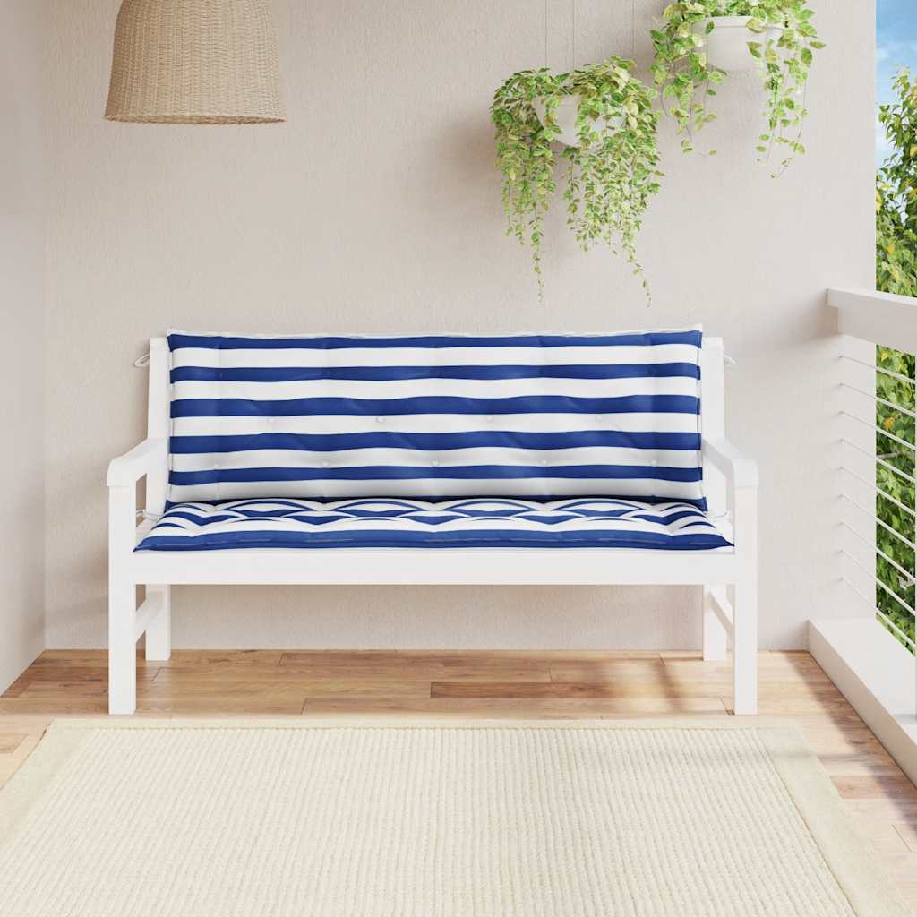 Vidaxx Gartenbankauflagen 2 Stück gestreift 150x50x7 cm Stoff weiß und blau