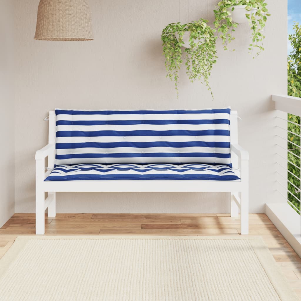 Vidaxl Garden Bench Cushions 2 St Striped 150x50x7 CM tela blanca y azul