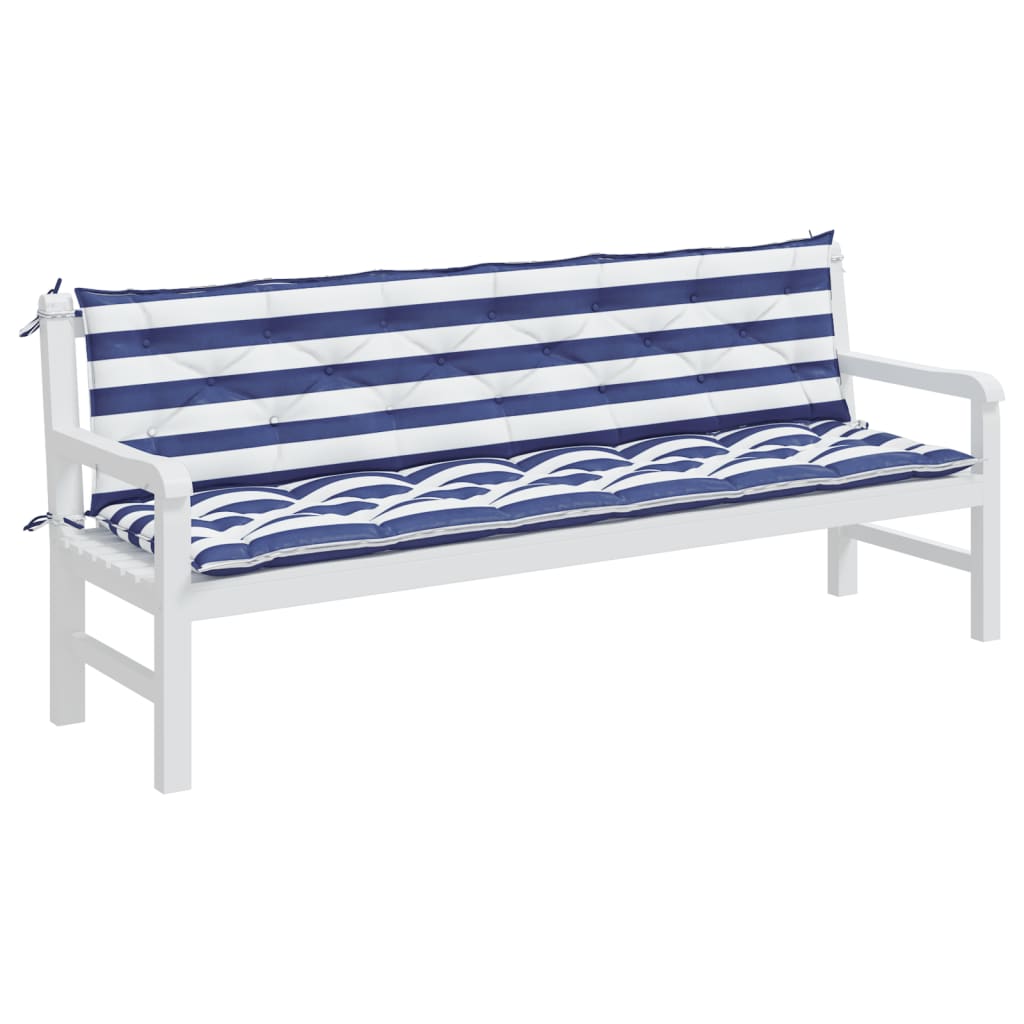 Vidaxl Garden Bench CUDIONS 2 st randiga 200x50x7 cm tygvitt och blått