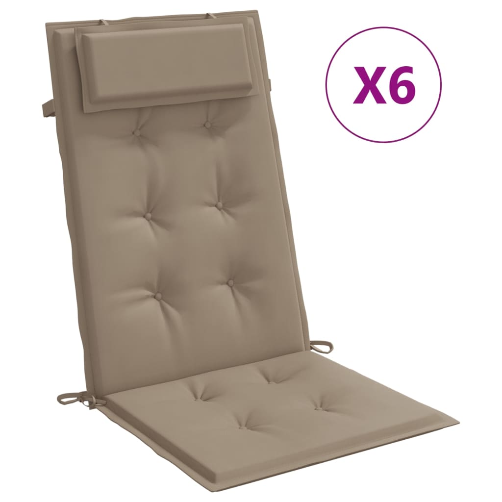 Coussins de chaise vidaxl 6 st haut de dos oxford tissu taupe