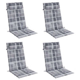 Vidaxl stoelkussens 4 st hoge rug ruitpatroon oxford stof grijs