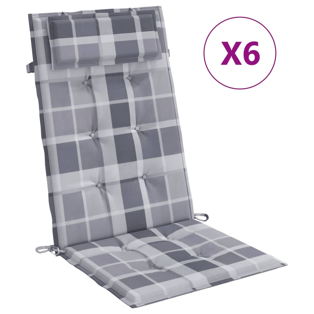 Coussins de chaise vidaxl 6 st dossier haut de diamant motif oxford tissu gris