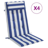 Cojines de silla Vidaxl 4 st de alto oxford de rayas de espalda blanca y azul