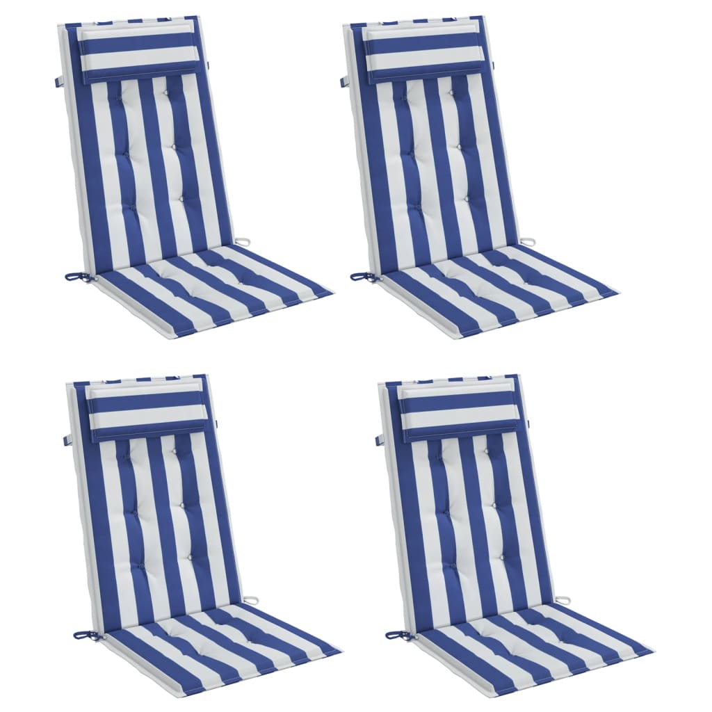 Cojines de silla Vidaxl 4 st de alto oxford de rayas de espalda blanca y azul