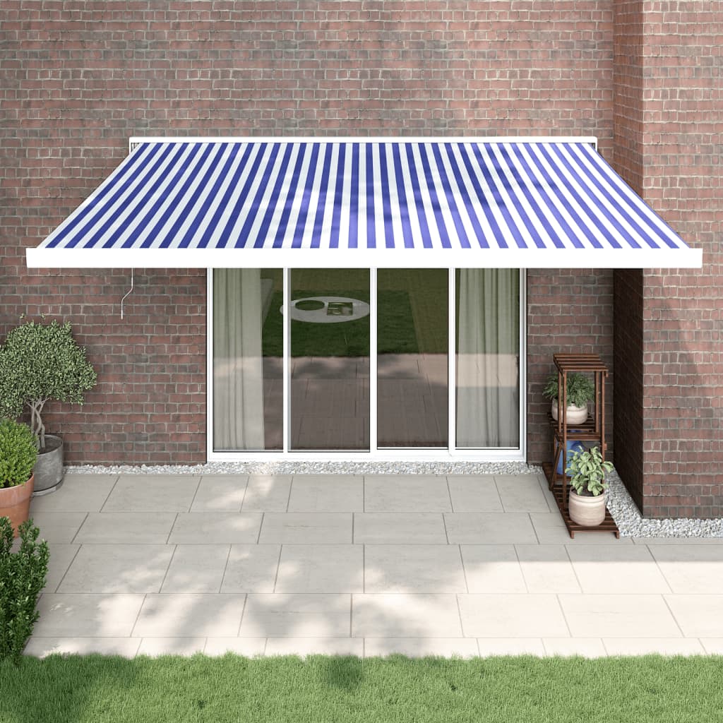 VidaXL Ausziehbare Markise 4x3 m Stoff und Aluminium Blau und Weiß