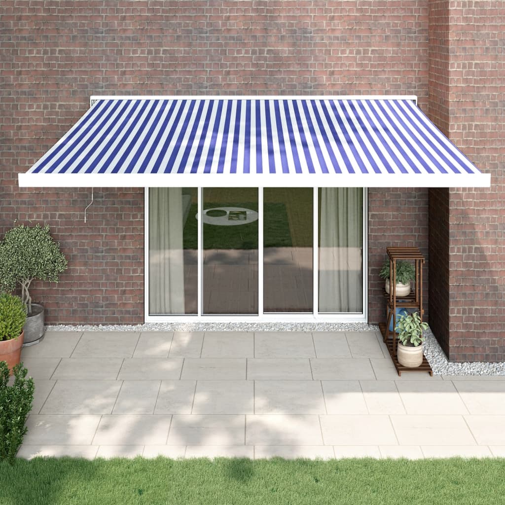 VidaXL Ausziehbare Markise 4,5x3 m Stoff und Aluminium Blau und Weiß