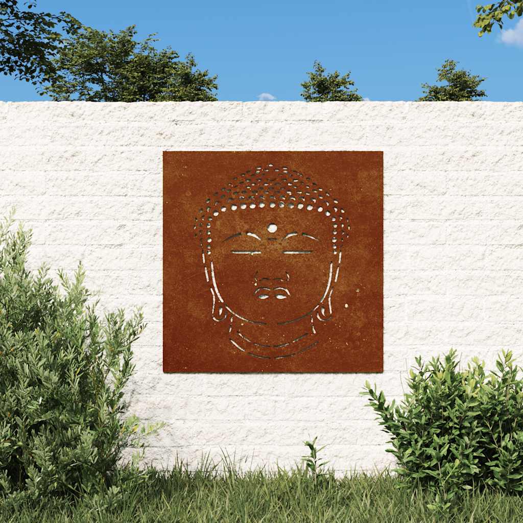 Vidaxxl Wanddekoration Garten Buddha Kopf Design 55x55 cm Cortenstahl