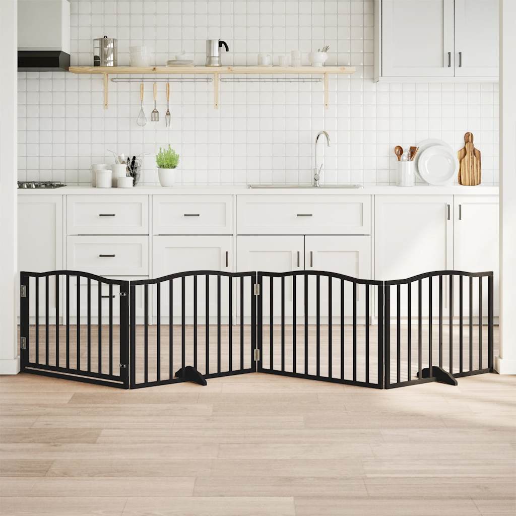 Vidaxl hondenhek met deur opvouwbaar 4 panelen zwart 320 cm populierenhout
