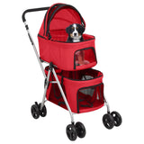 Vidaxl Dog Car 2-lagers vikbar 83x48x97 cm oxford tyg röd