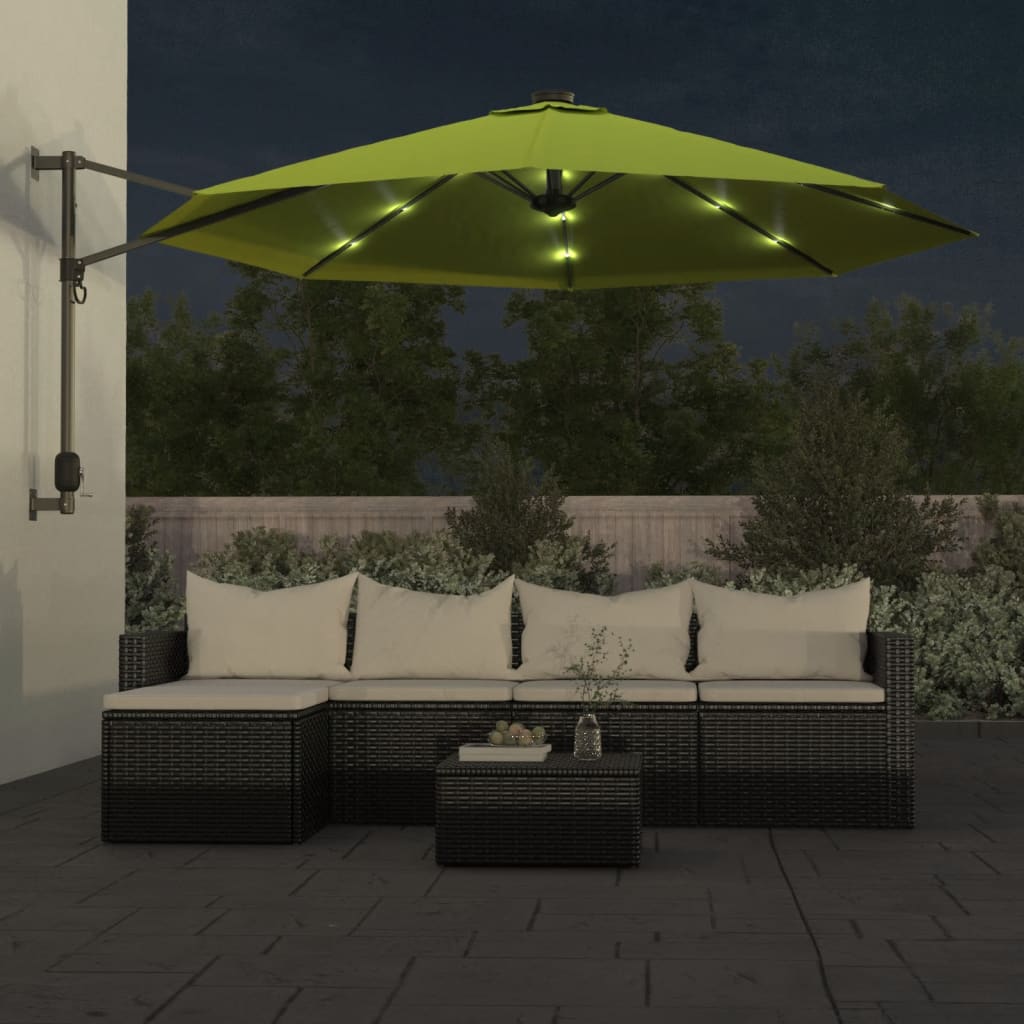 Vidaxl Wall Parasol med lysdioder 290 cm Apple Green