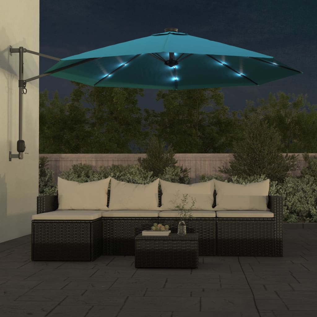 Vidaxl Wall Parasol med lysdioder 290 cm havblått