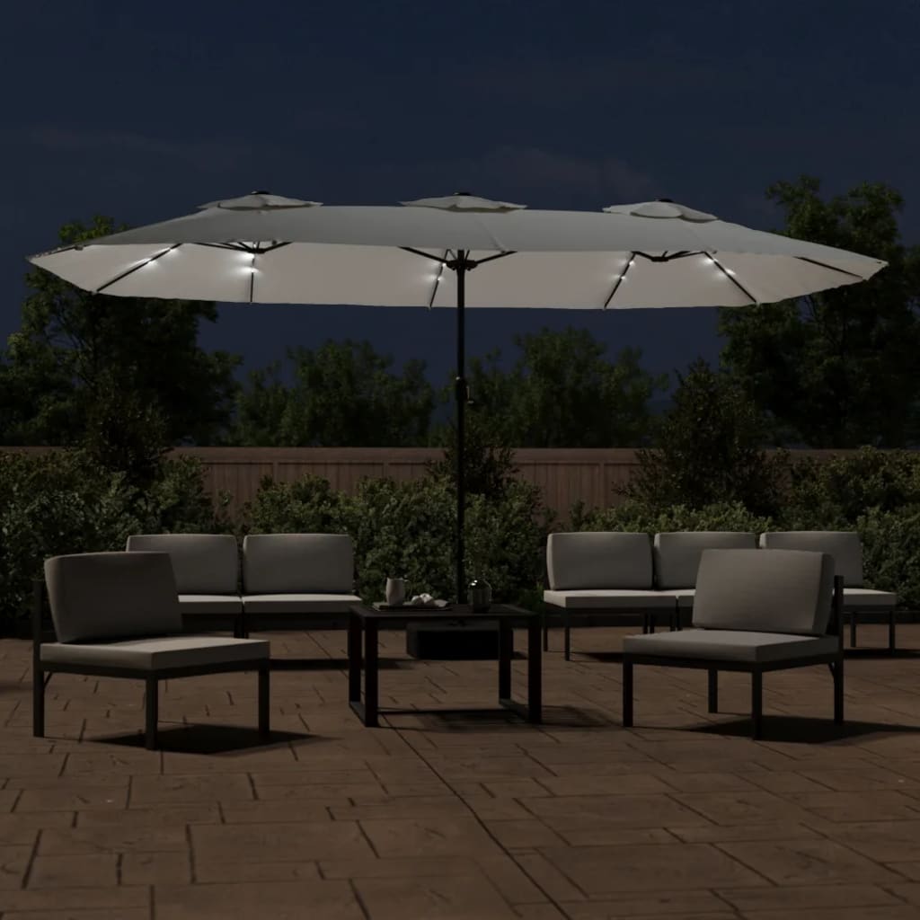 Vidaxx Sonnenschirm Doppeldach mit LED 449x245 cm sandweiß