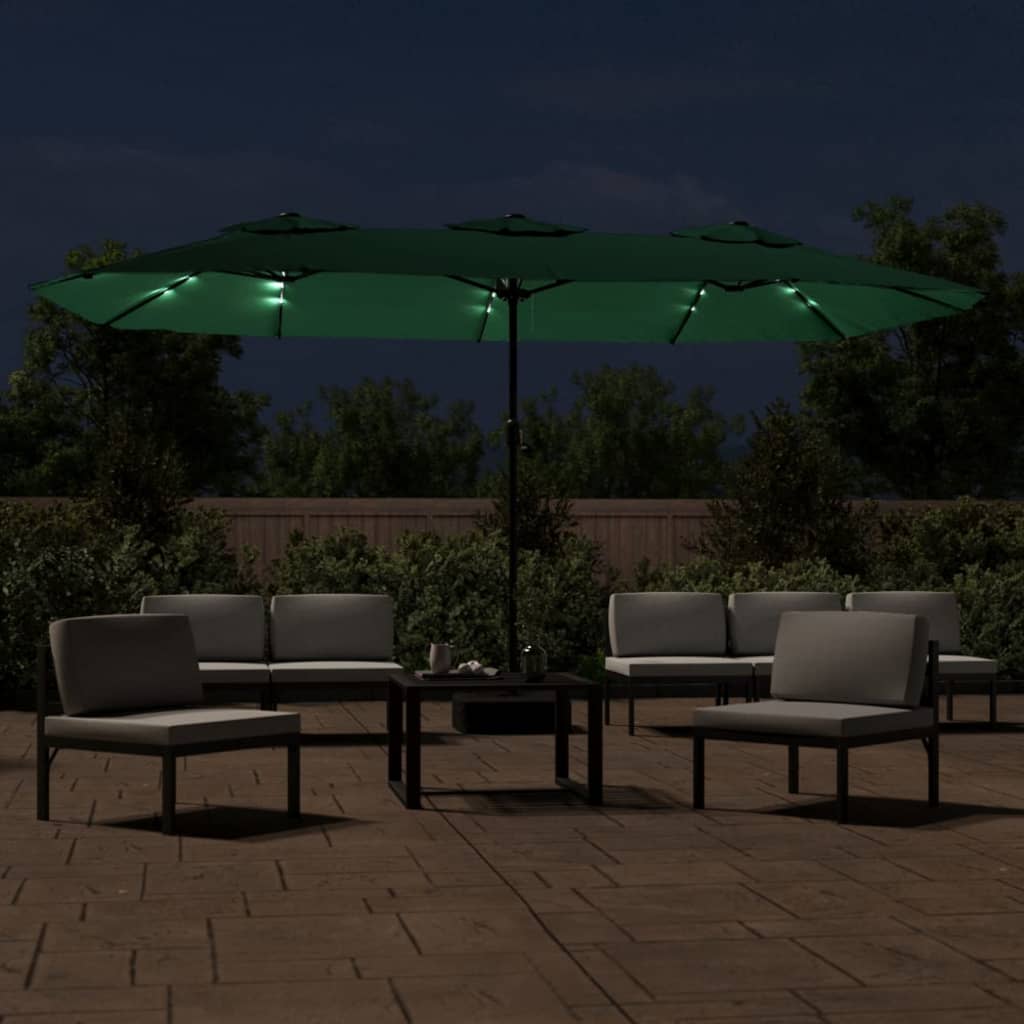 Vidaxl Parasol Double střecha s LED 449x245 cm zelená