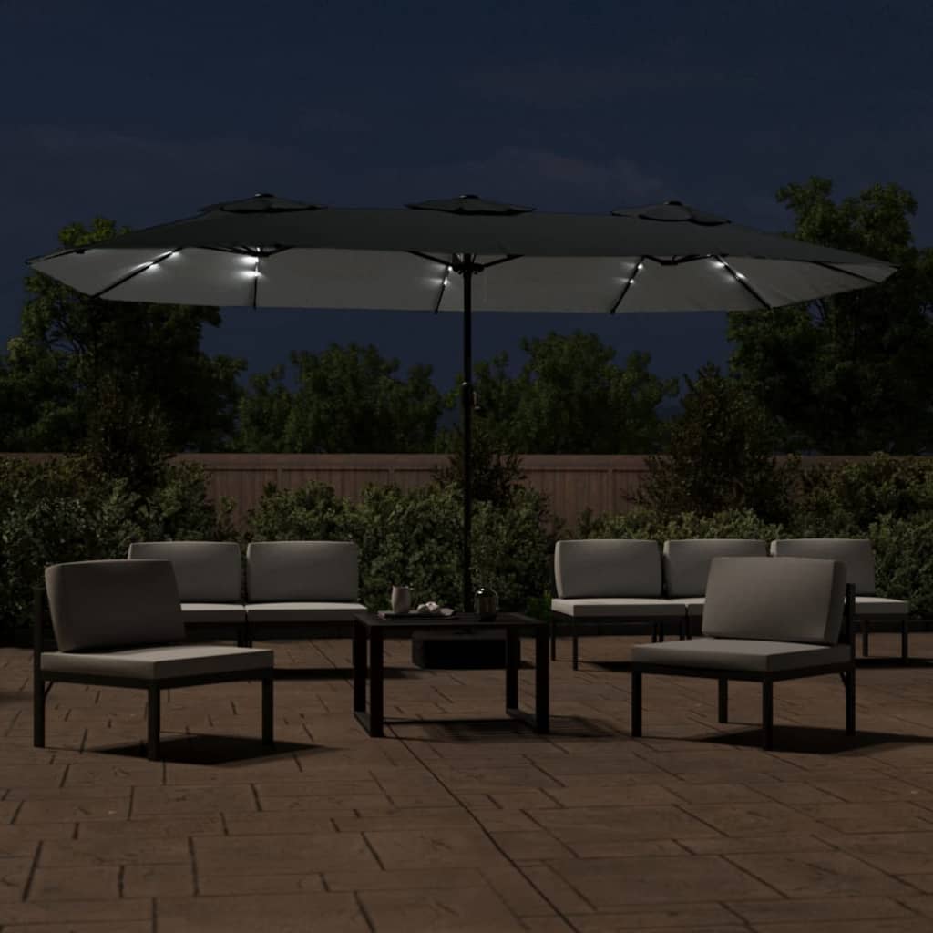 Vidaxx Sonnenschirm Doppeldach mit LED 449x245 cm Anthrazit