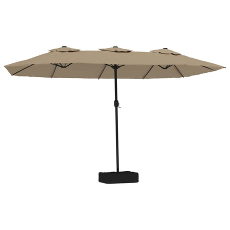 Vidaxx Sonnenschirm Doppeldach mit LED 449x245 cm Taupe