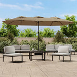 Vidaxx Sonnenschirm Doppeldach mit LED 449x245 cm Taupe