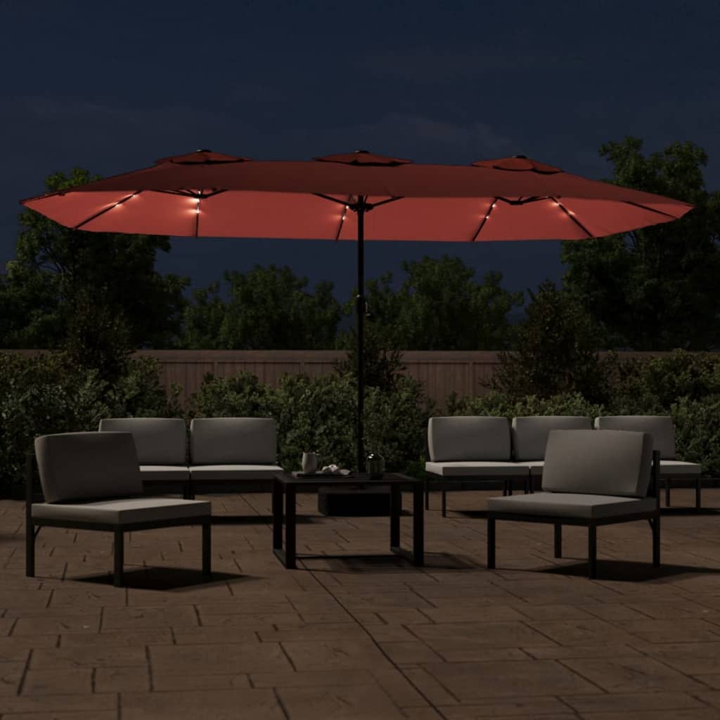Vidaxx Sonnenschirm Doppeldach mit LED 449x245 cm terrakottafarben