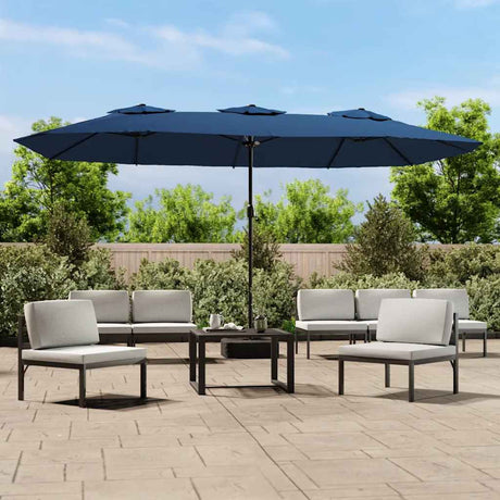 Vidaxx Sonnenschirm Doppeldach mit LED 449x245 cm azurblau