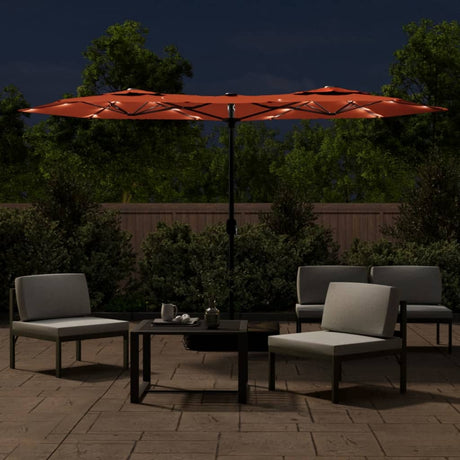 Vidaxx Sonnenschirm-Doppeldach mit LEDs 316x240 cm terrakottafarben