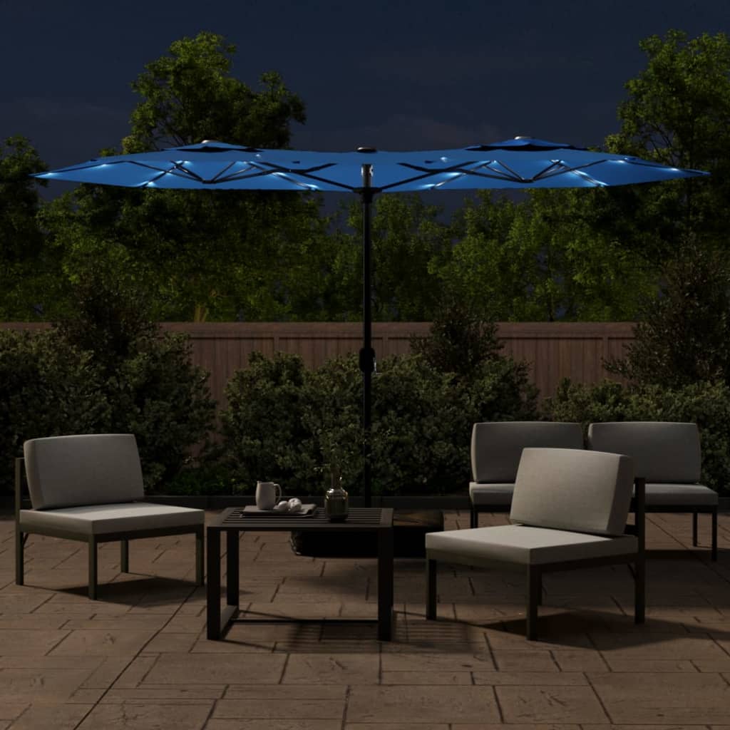 Vidaxx Sonnenschirm Doppeldach mit LED 316x240 cm azurblau