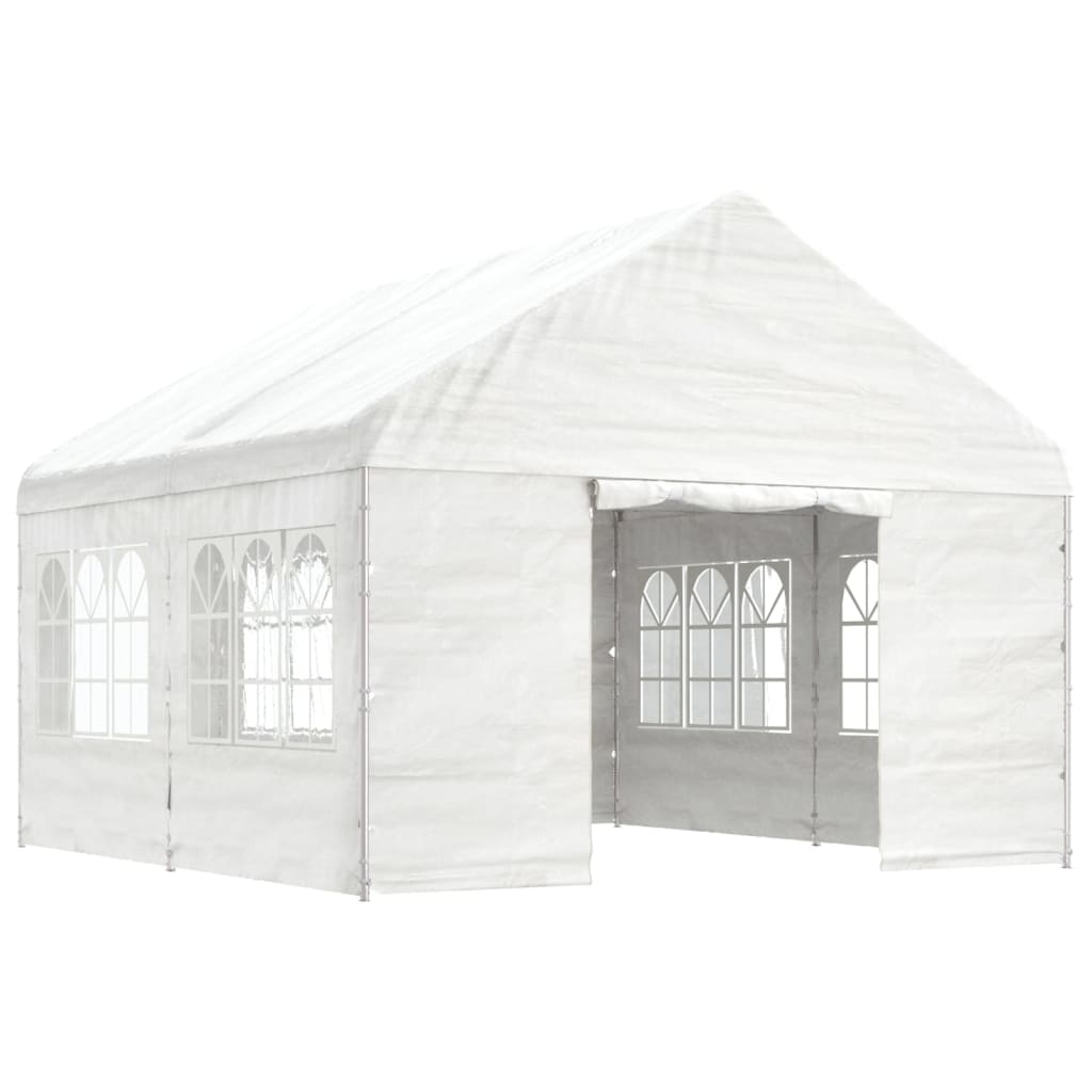 Arbor vidaxl avec toit 4.46x4.08x3,22 m Blanc en polyéthylène