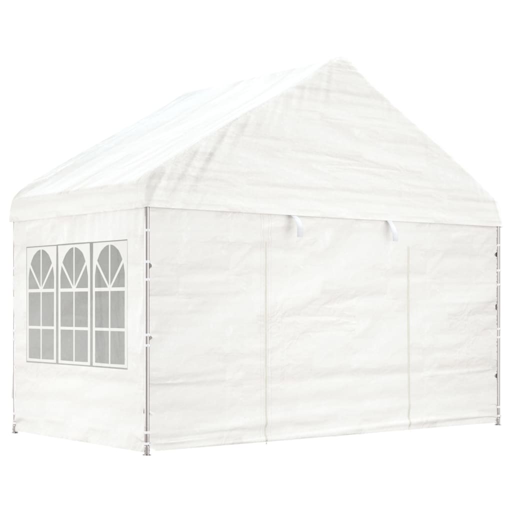 Arbor vidaxl avec toit 13.38x4.08x3,22 m Blanc en polyéthylène