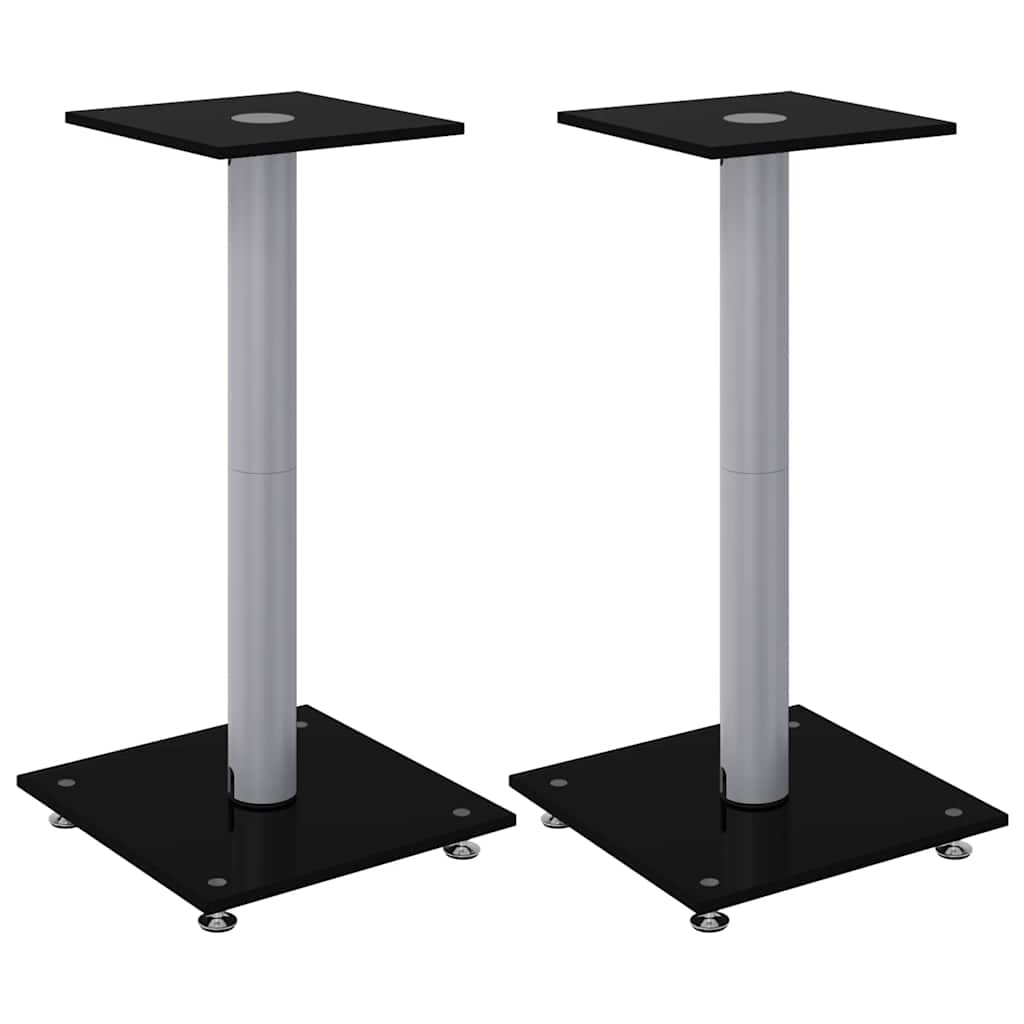 Vidaxl-Lautsprecherständer, 2 Stück, 1 Säule, gehärtetes Glas, Schwarz und Silber