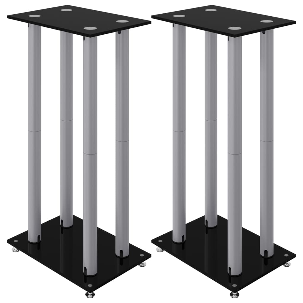 Vidaxl Loudspeaker Standards 2 pcs 4 pillars hardened glass black silver